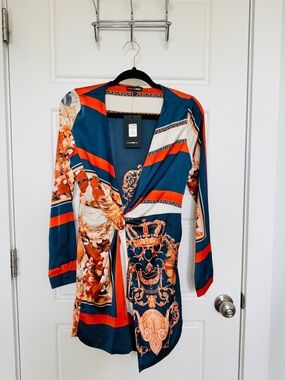 Bold Teal & Orange Printed Wrap Tunic